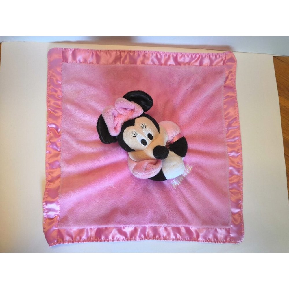 Disney Minnie Mouse Pink Security Lovey Crinkle Ears Rattle Head Satin Trim